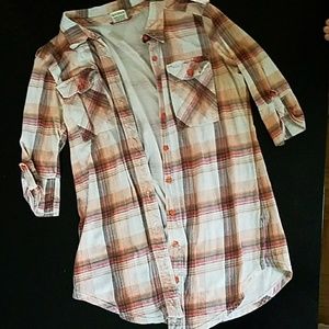 Orange, pink and brown 3/4 sleeve flannel